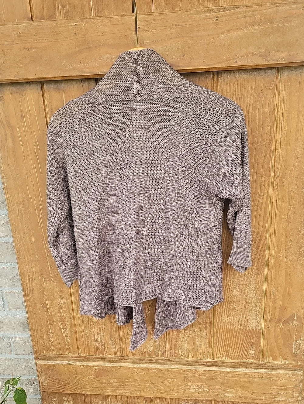 Eileen Fisher Taupe Open Front Ribbed Knit Cardigan